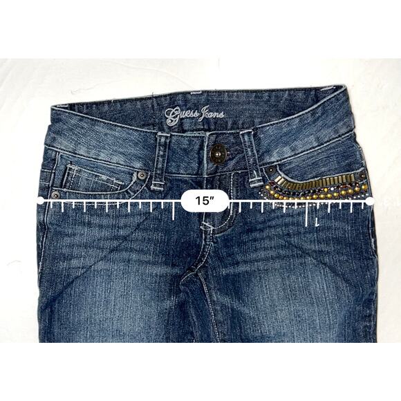 Guess Foxy Embellished Stretch Flared Jeans 24 Denim‎ Gem Jewels Whiskered Studs - Picture 5 of 13